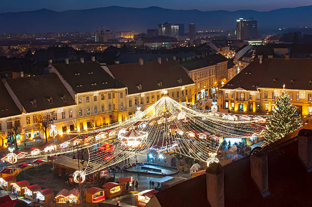 Christmas market in Sibiu, Romania stock photo