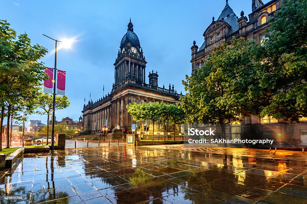 Leeds Town Hall, Leeds West Yorkshire,England Leeds Town Hall was built  on Park Lane (now The Headrow), Leeds, West Yorkshire, England. Leeds Stock Photo
