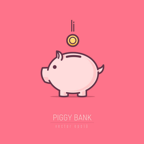 Piggy Bank Piggy bank simple vector illustration in flat linework style  bringing home the bacon stock illustrations