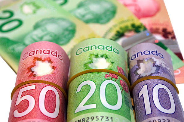 캐나다 달러 화이트 배경 - canadian currency 뉴스 사진 이미지