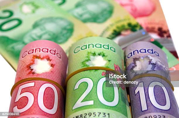 Canadian Dollars White Background Stock Photo - Download Image Now - Finance, Canada, Home Finances