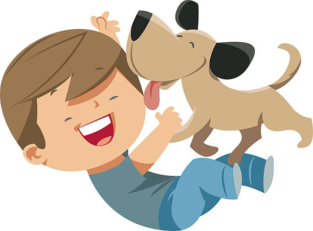 pes miluje chlapce - děti a psi stock ilustrace