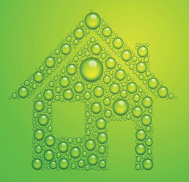 vector house of the water drops on green background vector art illustration