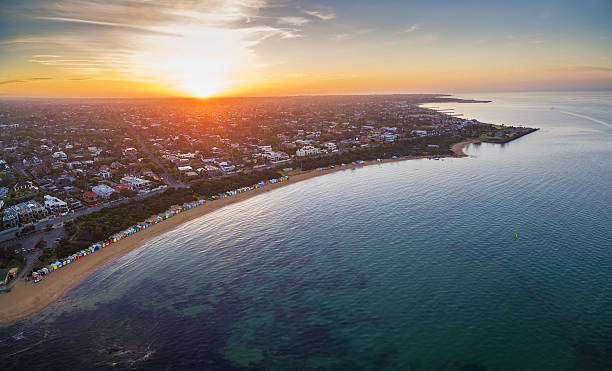 istock Aerial view of sunrise at Brighton Beach 625049404