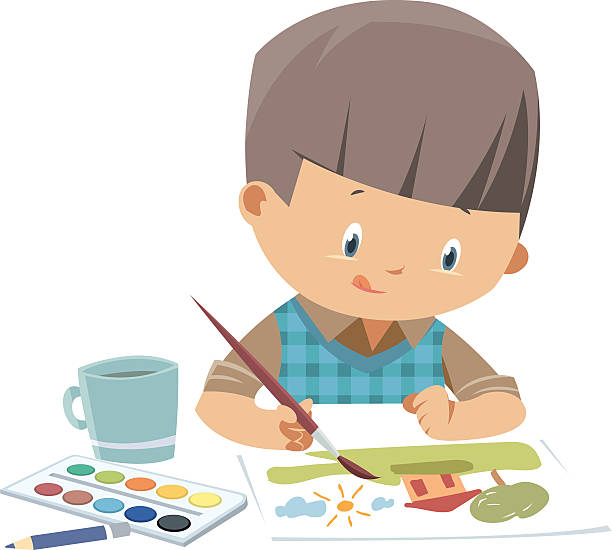 ilustrações de stock, clip art, desenhos animados e ícones de pequeno artista - little boys cartoon child drawing