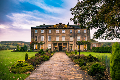 Wakefield, United Kingdom - October 20, 2016: Walton Hall, a 4 star hotel in a scenic setting of rolling parkland with its own lake,.