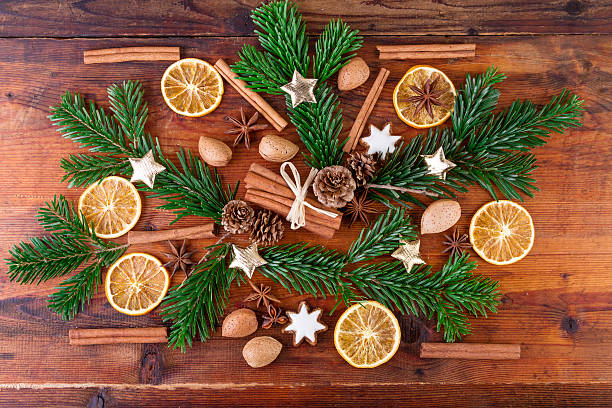 istock Christmas spices arrangement on rustic wooden background 625057244