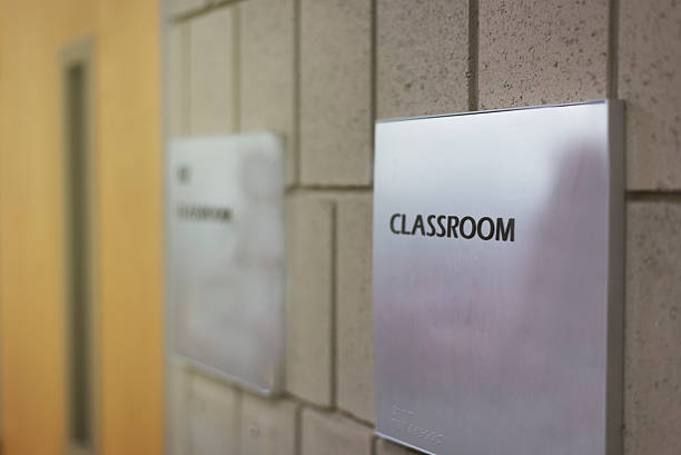 istock Classroom door with sign at school 625058506