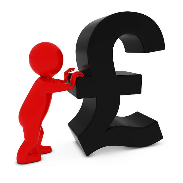 istock 3D Man Character Pushing Black Pound Symbol 3D Illustration 625064282