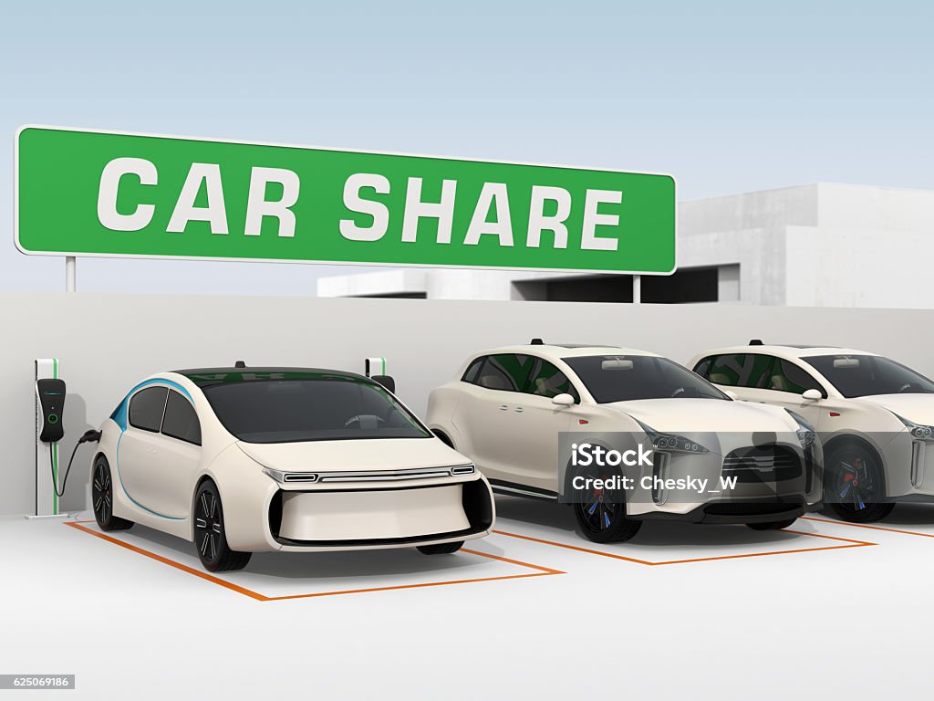 Car sharing concept Car sharing concept. 3D rendering image. Alternative Fuel Vehicle Stock Photo