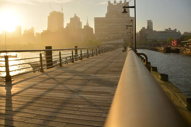istock Morning Rail shadows with New York Skyline 625069348