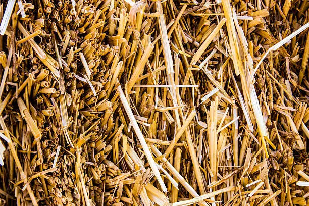 A macro of a haybale