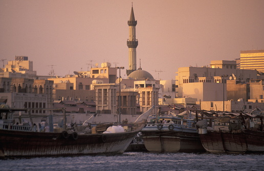 the old town in the city of Dubai in the Arab Emirates in the Gulf of Arabia.