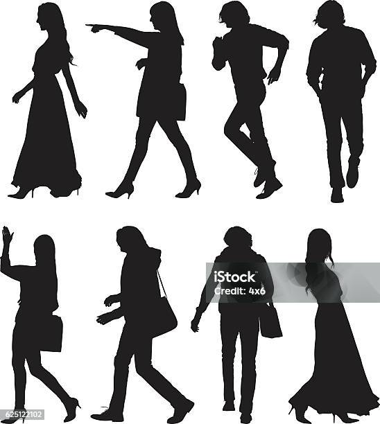 People In Various Action Stock Illustration - Download Image Now - Adult, Adults Only, Arms Outstretched