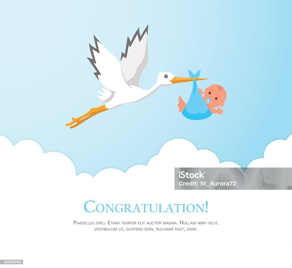 Cartoon Stork In Sky With Baby Stock Illustration - Download Image ...