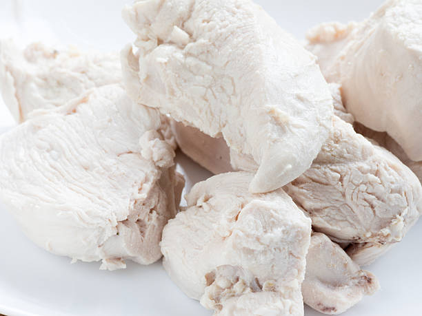 istock Pile of simple boiled chicken breast 625129444