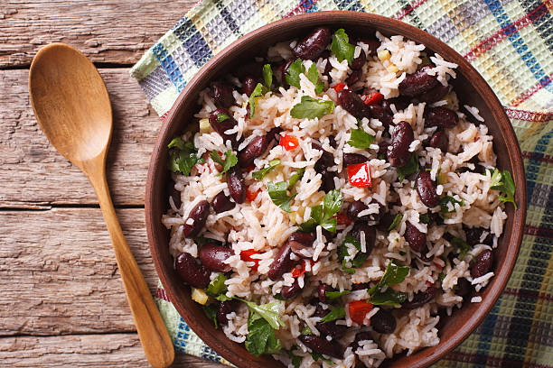 istock Rice with red beans and vegetables in bowl close-up. horizontal 625135676
