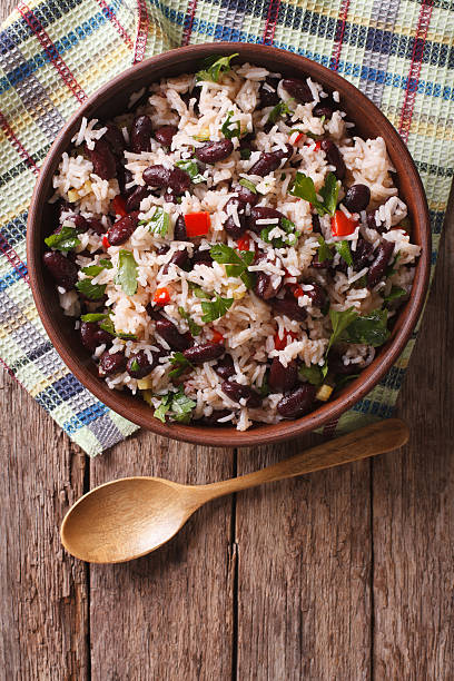 istock Rice with red beans and vegetables. vertical top view 625135754