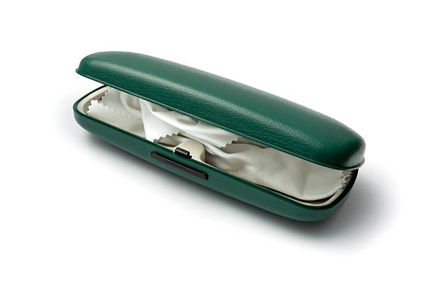 istock Green glasses case on a white background 625135814
