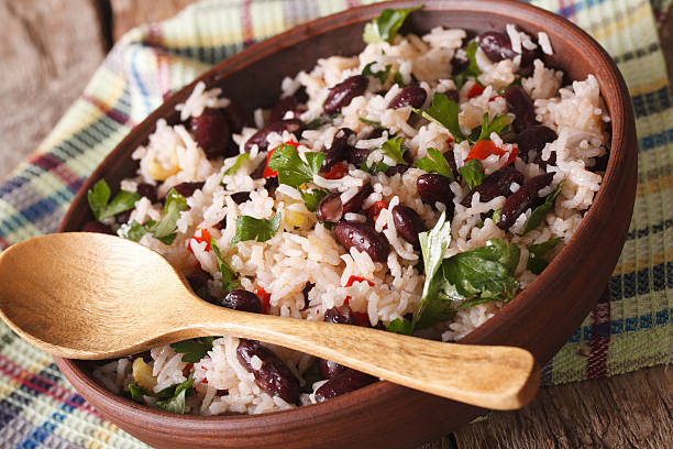 istock Vegetarian food: rice with red beans in a bowl close-up 625136204