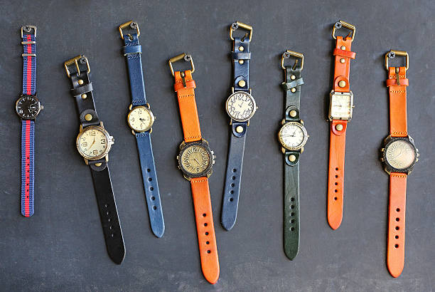 istock Old watches hanging on blackboard 625136416