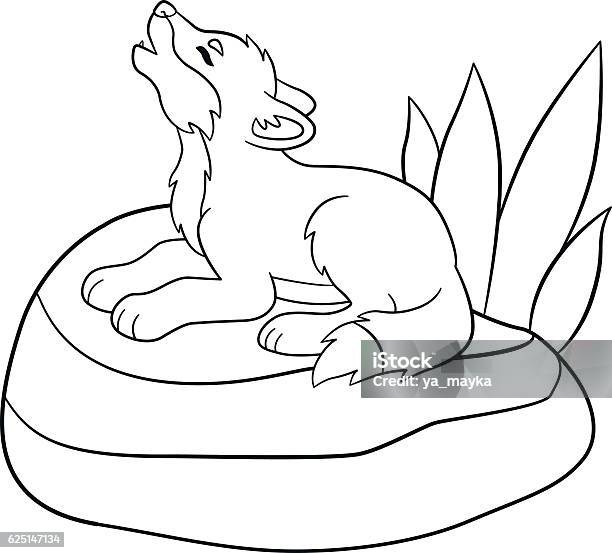 Coloring Pages Little Cute Baby Wolf Howls Stock Illustration - Download Image Now - Activity, Animal, Animal Body Part