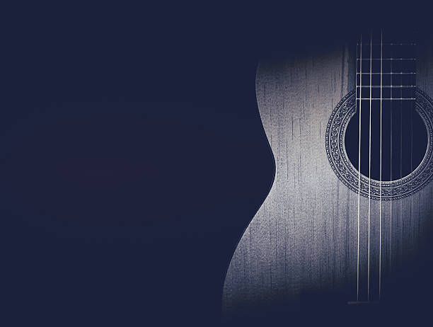 istock Part of a blue acoustic guitar on black background. 625148362