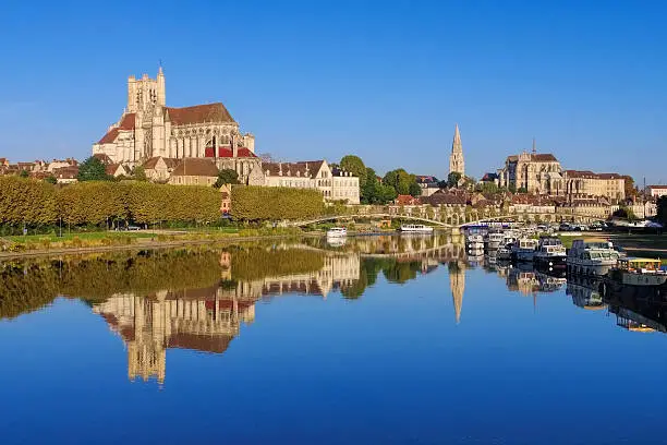 Auxerre, cathedral and Yonne river, Burgundy