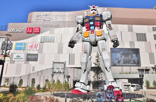 Tokyo, Japan - December 11, 2012: Full-size of RG 1/1 RX-78-2 Mobile suit Gundam Ver. GFT in front of DiverCity Tokyo Plaza at Odaiba in Tokyo, Japan. 