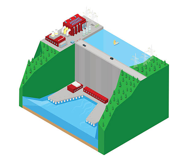 istock Isometric Hydroelectric Plant Factory Electric Power Station 625156170