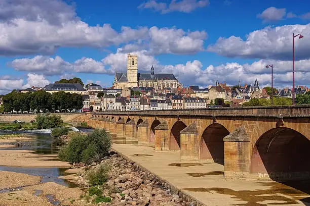 Nevers in Burgundy, cathedral and river Loire, France