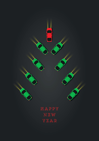 happy new year, cars, road, celebration, concept