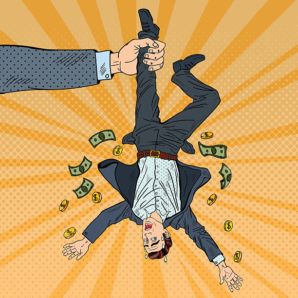 Pop Art Businessman Loosing his Last Money Pop Art Businessman Loosing his Last Money. Bankruptcy Concept. Vector illustration tax patterns stock illustrations