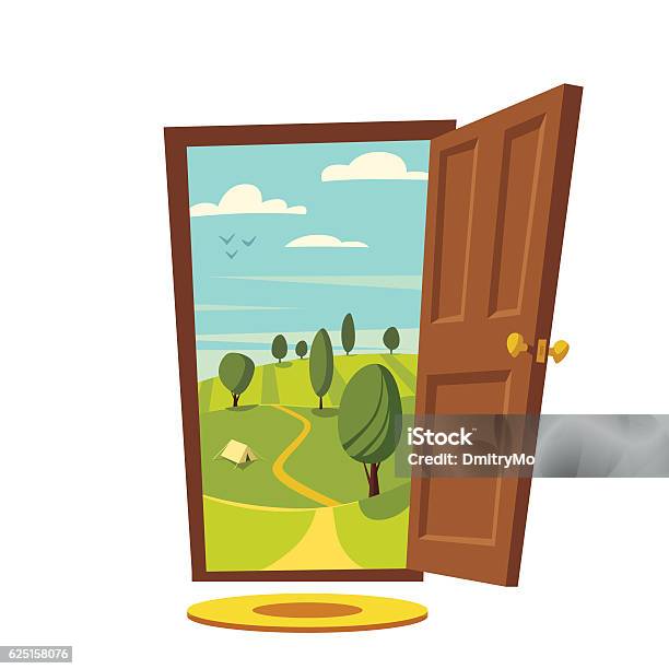Open By Cartoon Stock Illustration - Download Image Now - Door, Opening,  Open - iStock