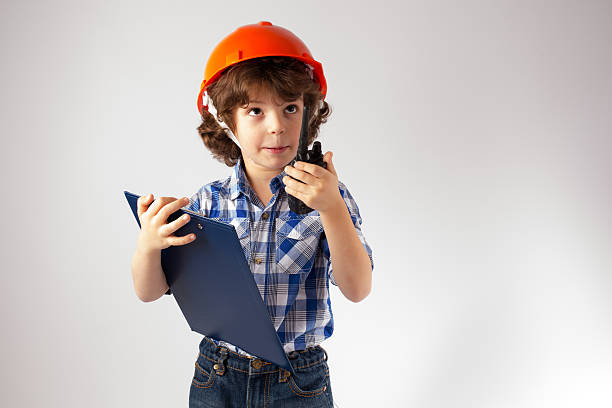 istock Little funny foreman with a clipboard in his hand 625187802