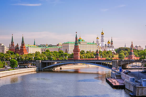 View of the Moscow Kremlin with Big Stone Bridge stock photo