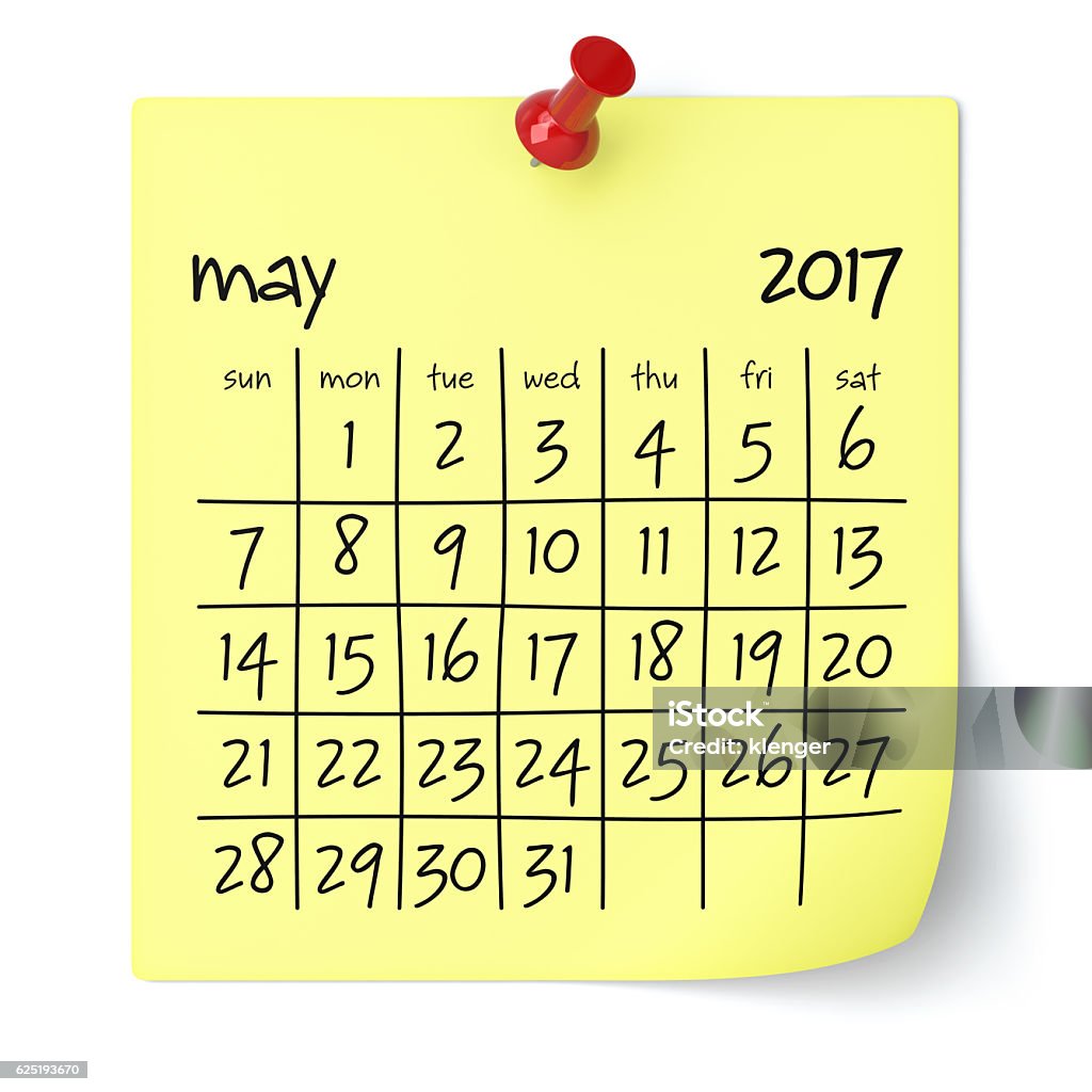 May 2017 - Calendar May 2017 - Calendar. Isolated on White Background. 3D Illustration 2017 Stock Photo