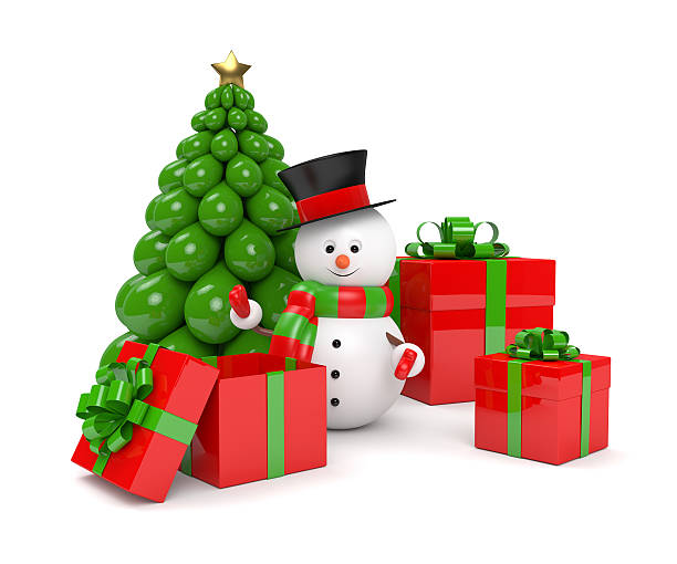 istock 3d rendering of snowman with presents over white 625193720