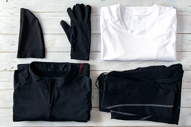 istock Jogging clothes stacked on a wooden board 625195142