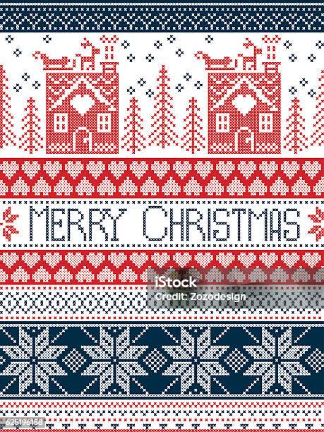 Merry Christmas Festive Seamless Pattern With Gingerbread House Stock Illustration - Download Image Now