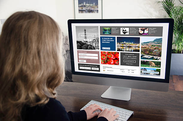istock Looking at computer monitor with webpage at home 625203154