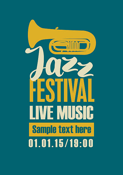 plakat na festiwal jazzowy - trumpet musical instrument brass band classical music stock illustrations
