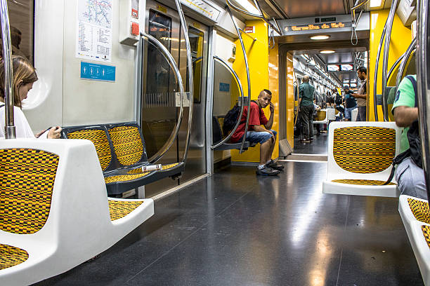 Sao Paulo, SP, Brazil, November 22, 2016. Passengers inside a wagon of the 4-yellow line of the Subway in Sao Paulo. This line is a private public partnership between the Government of the State of Sao Paulo and the company Via Quatro CCR.