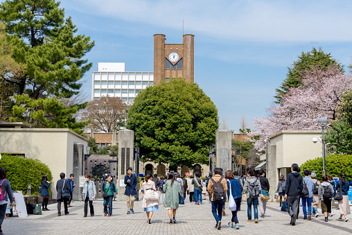 Tokyo, Japan - Mar 31, 2016: Students go to the University of Tokyo as new academic year starts in April.