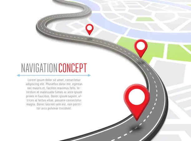 Vector illustration of Navigation concept with pin pointer