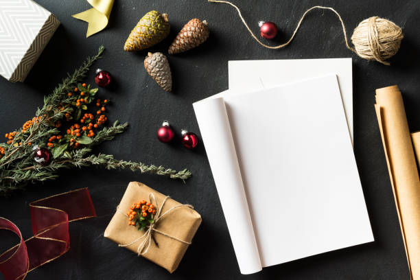istock Folded magazine with blank page in Christmas concept flat lay 625231926