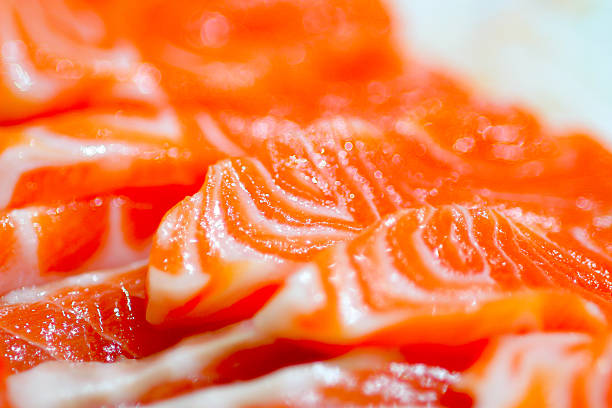 Close Up of pattern on slice Salmon,Salmon sashimi