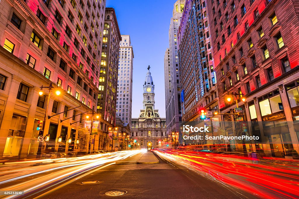 Philadelphia on Broad Street Philadelphia, Pennsylvania, USA downtown cityscape on Broad Street at City Hall. Philadelphia - Pennsylvania Stock Photo