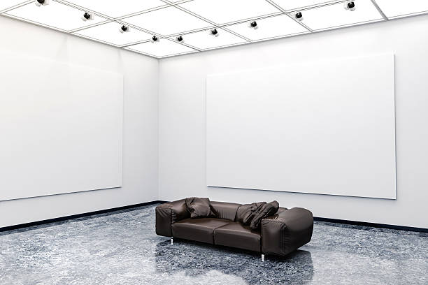 istock 3d modern interior gallery with white walls and canvas 625233656
