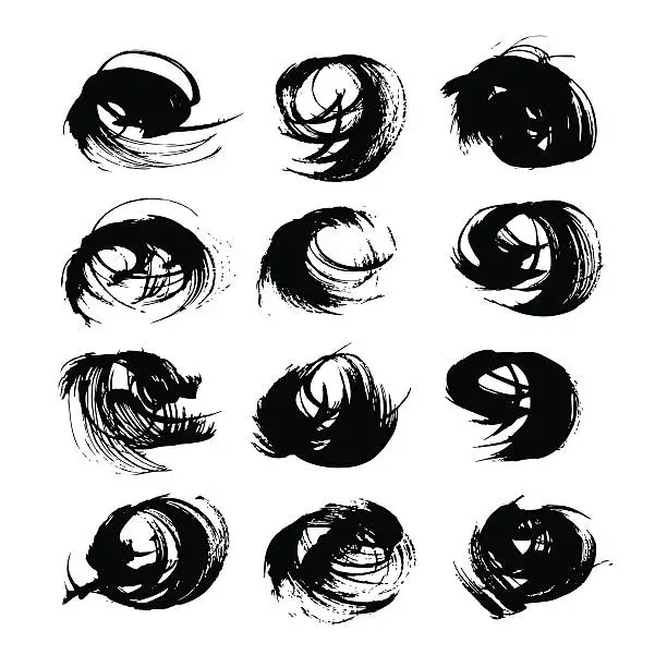 Vector illustration of Round abstract black strokes big set from vector objects